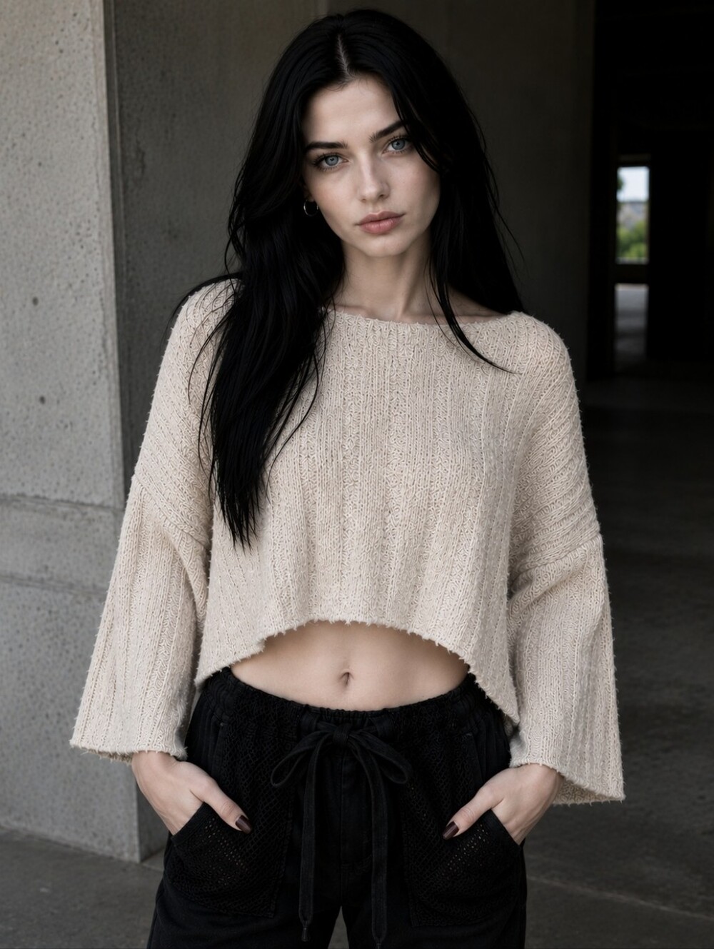 Free People Good Day Crop Sweater NWT L Neutral Bouclé Oversized Boxy Knit Boho